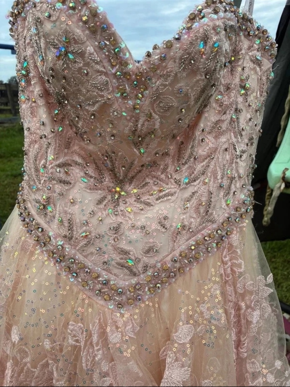Prince Blush Pink Beaded Lace Tulle Formal Dress